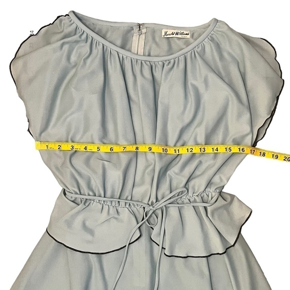 Vintage 70s Harold Williams Light Blue/Green Flowy Maxi Dress Black Trim Pelham - Picture 7 of 10